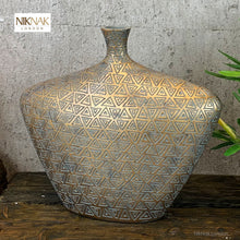 Egyptian style antique Vase image showing triangular patterning and  soft gold patina colouring
